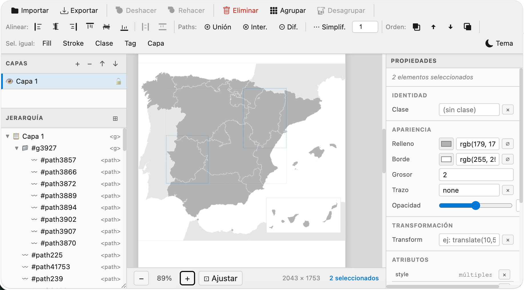 Interfaz del editor SVG